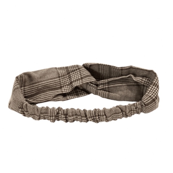 Brown Houndstooth Plaid Print Boho Twist Headband - Picture 2 of 8